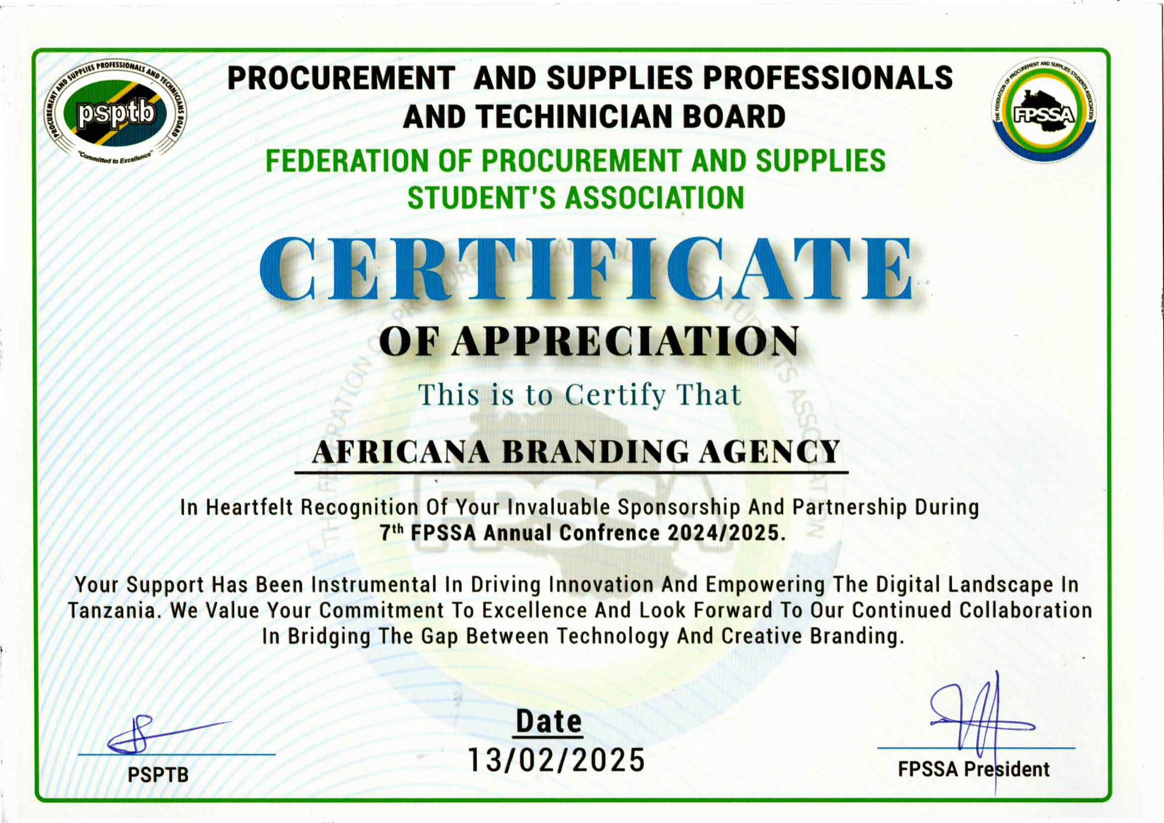 Agency of the Year Certificate